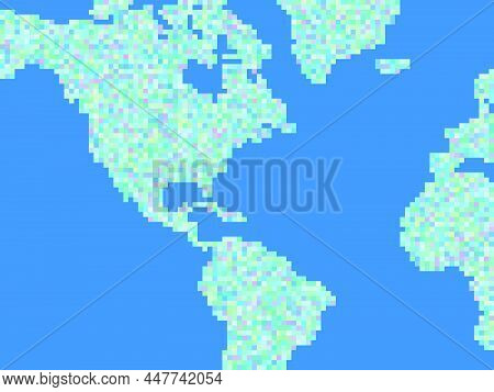 Continents Of Planet Earth In Pixel Art Style. Pixel Map Of North America, South America And Africa.