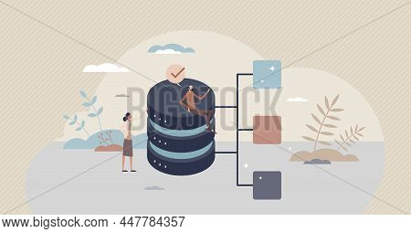 Database Design As File System Category Organization Tiny Person Concept. Information Structure In H