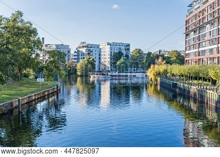 Berlin, Germany - October 7, 2021: Banks Of The Landwehr Canal Salzufer And Einsteinufer With Modern