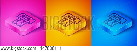 Isometric Line Seismograph Icon Isolated On Pink And Orange, Blue Background. Earthquake Analog Seis