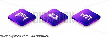 Set Isometric Line Playground Kids Bridge, Monkey Bar And Sport Horizontal Icon. Vector