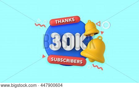 Thank You 30 Thousand Subscribers. Social Media Influencer Banner. 3d Rendering