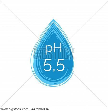 Ph 5.5 Icon In The Form Of A Drop Of Water. Dermatology Symbol Isolated On White Background. Flat Ve