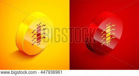 Isometric Centipede Insect Icon Isolated On Orange And Red Background. Circle Button. Vector