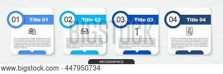 Set Line Grandmother, Eyeglasses, Walking Stick Cane And Medical Prescription. Business Infographic 