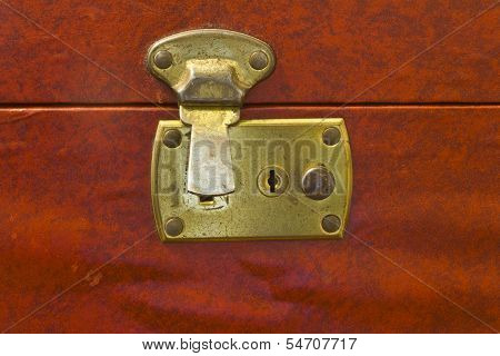 Unlocked Brass Latch On Vintage Luggage