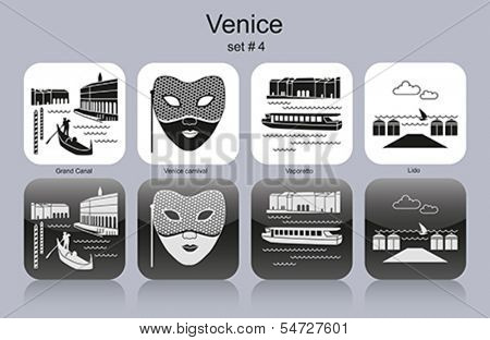 Landmarks of Venice. Set of monochrome icons. Editable vector illustration.