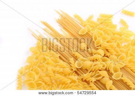 Yellow Italian pasta in different forms