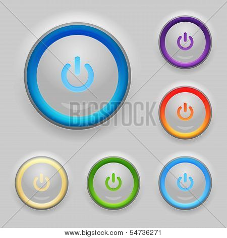 Glowing Power Button. Set. Vector