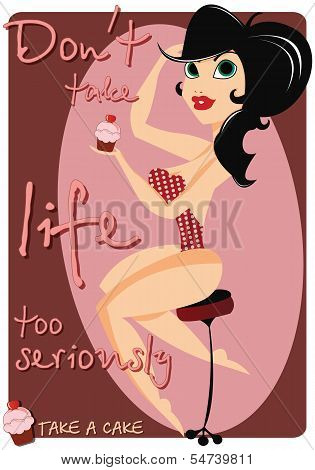 Motivation poster with pin up girl and message, vector illustration