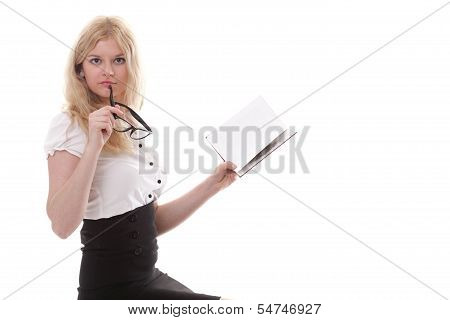 Beautiful Young Woman With Books White Background