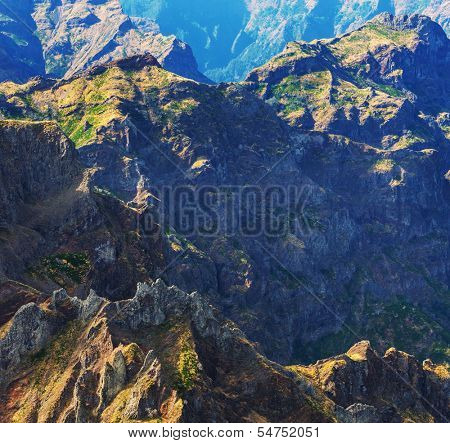 Pico Ruivo and Pico do Areeiro mountain peaks in  Madeira, Portugal