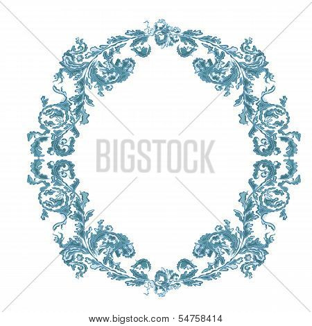 Round Frame Ornamental Floral  Blue Color.eps