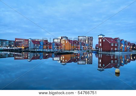 Colorful Buildings On Water At Marina Reitdiephaven