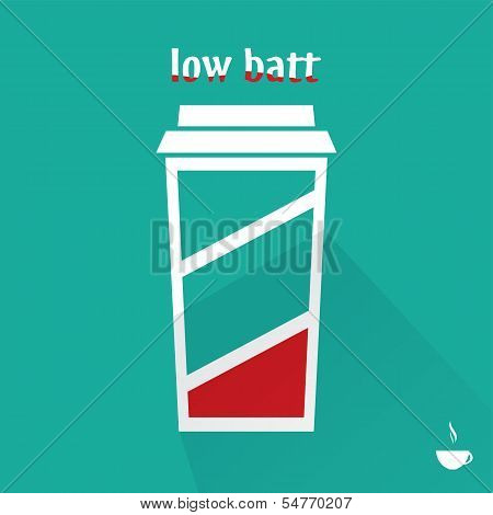Low battery coffee cup, flat design, vector