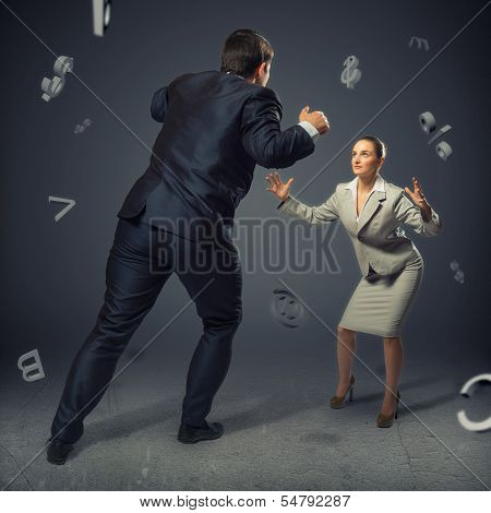 two businessmen fighting as sumoist