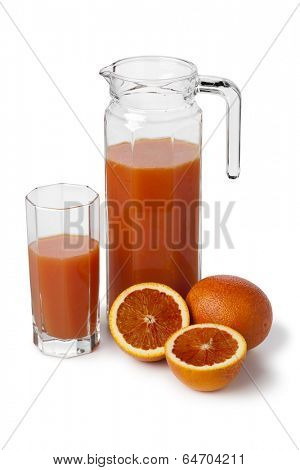  Fresh blood orange juice in a jar on white background