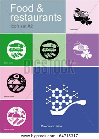 Restaurant icons. Set of editable vector color illustrations in Metro style.