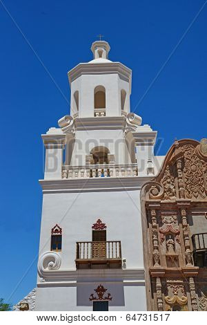 The beautiful tower of the Mission in Tucson, Arizona..