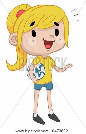 Girl In Brazilian Soccer Uniform Holding A Football