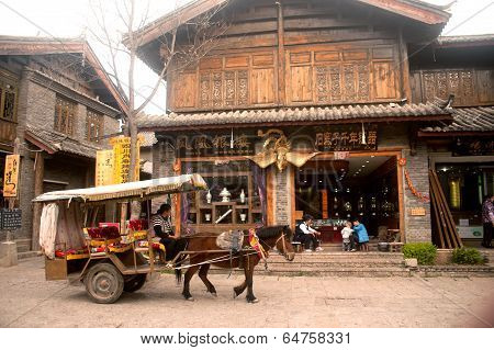 Carriage Service For Torists In Shuhe Ancient Town.