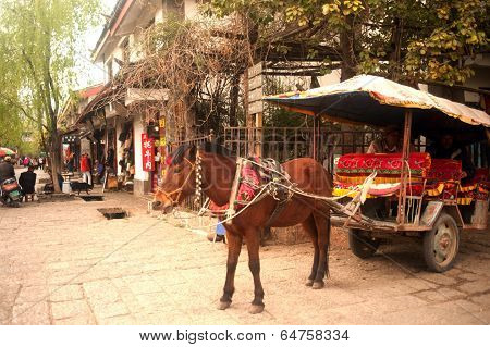 Carriage Service For Torists In Shuhe Ancient Town.
