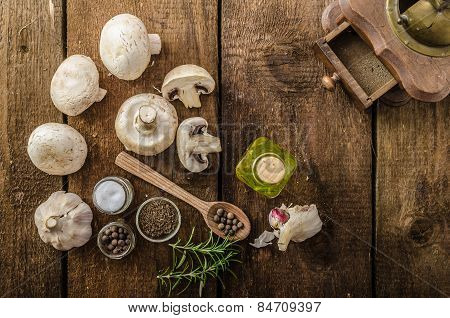 Bio Garlic, Spices And Wild Mushrooms From The Home Garden