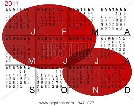 2011 Red And Black 12 Month Calendar