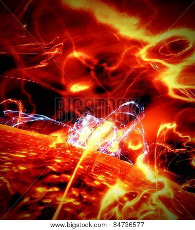 Surface of the sun with energy explosions
