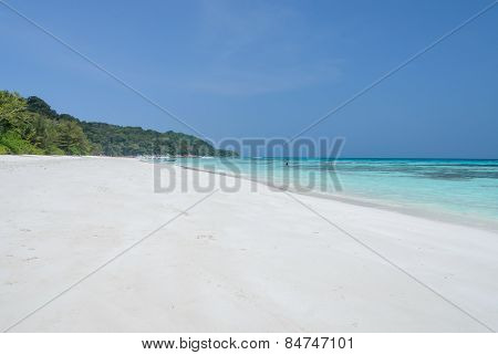 White Sand Beach Of Tropical Crystal Clear Water At Tachai Island, Thailand
