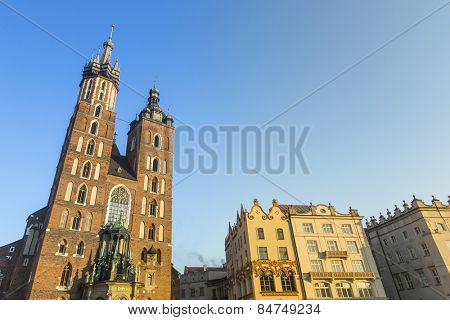 The St Mary church at the main market in Krakow in Poland.