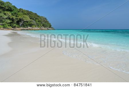 White Sand Beach Of Tropical Crystal Andaman Sea Of Tachai Island, Thailand