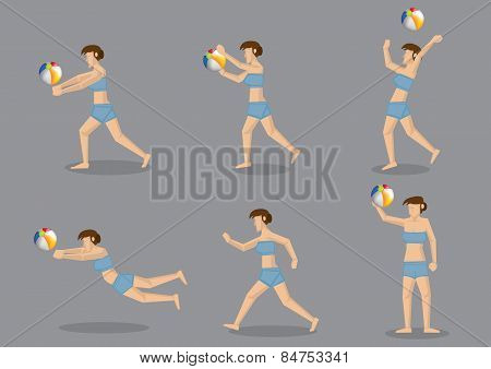Woman Playing Beach Ball Vector Illustration