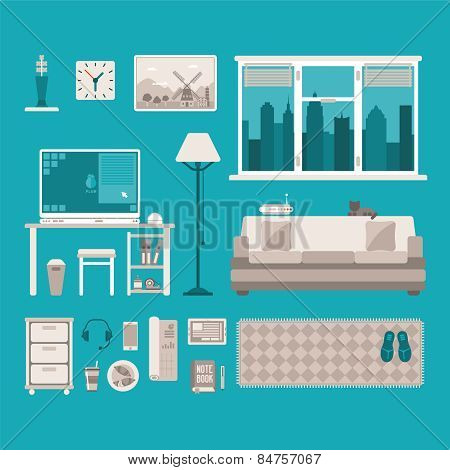 Vector Concept Of Home Office Interior