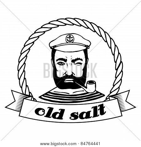 Marine Doodle Label. Seaman. Isolated. Vector