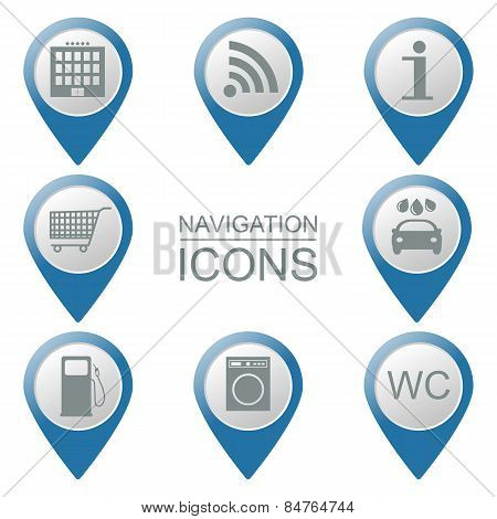 Set Of Navigation Icons.  Volumetric. Public Institutions. Vector