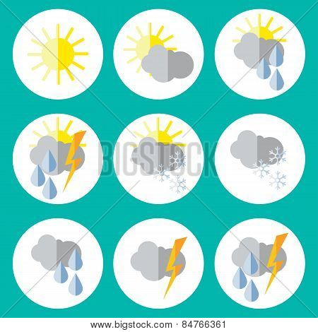 Set Of Weather Icons. Flat Design. Vector