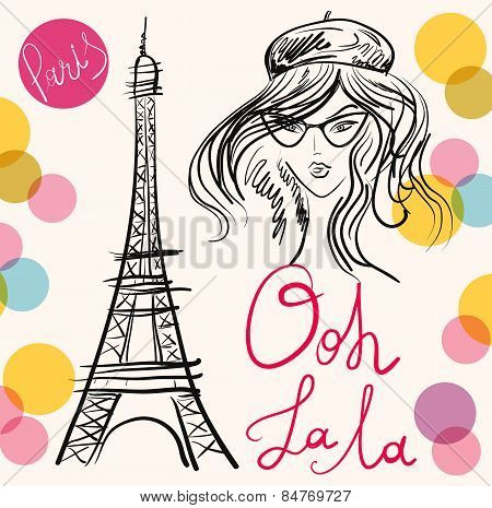Vector Illustration With Eiffel Tower