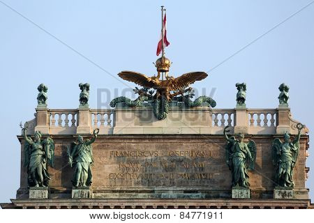 VIENNA, AUSTRIA - OCTOBER 10:  Austrian National Library and the Hofburg Congress Center on Heldenplatz in Hofburg. Vienna, Austria on October 10, 2014.