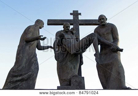 MARIJA BISTRICA, CROATIA - MAY 26: 13th Stations of the Cross, Jesus' body is removed from the cross , pilgrimage Sanctuary, Assumption of the Virgin Mary in Marija Bistrica, Croatia, on May 26, 2009
