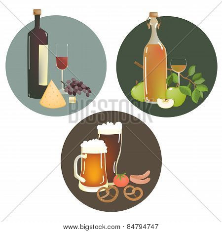 Alcohol beverages and snacks