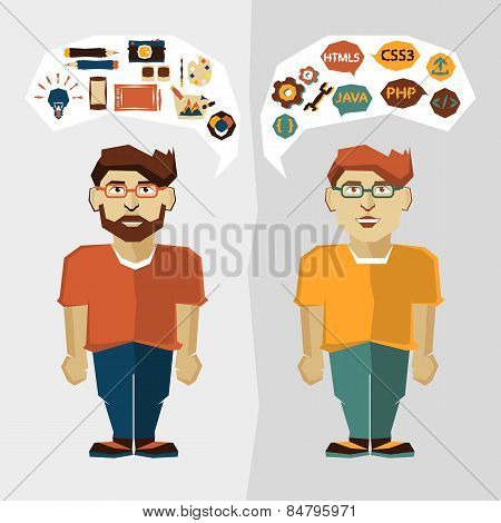 Freelance career infographic. Web developer and Graphic designer.