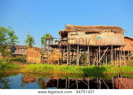 Floating Village Houses In Inle Lake, Myanmar