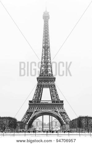 Eiffel Tower Under The Snow In Paris