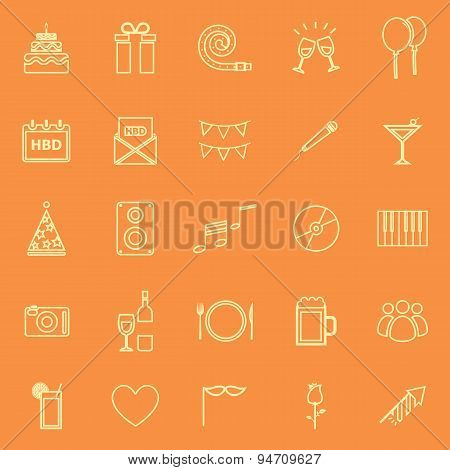 Birthday Line Icons On Orange Backgound