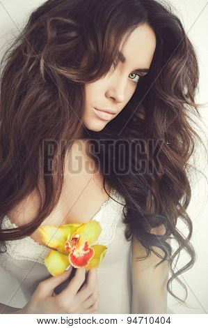 Beautiful Lady With Orchid
