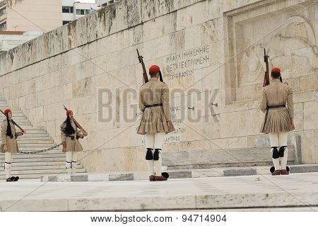 Athens, Greece, 30 May 2015. Evzones guard change in front of parliament of Greece.