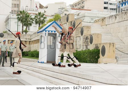 Athens, Greece, 30 May 2015. Evzones guard change in front of parliament of Greece.
