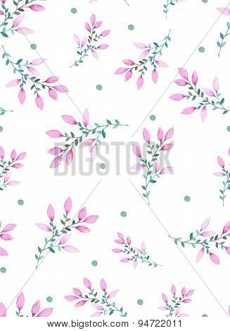 Watercolor floral seamless pattern with purple flowers.