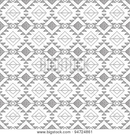 Original Drawing Tribal Doddle Rhombus . Background With Geometric Elements . Black And White Petter